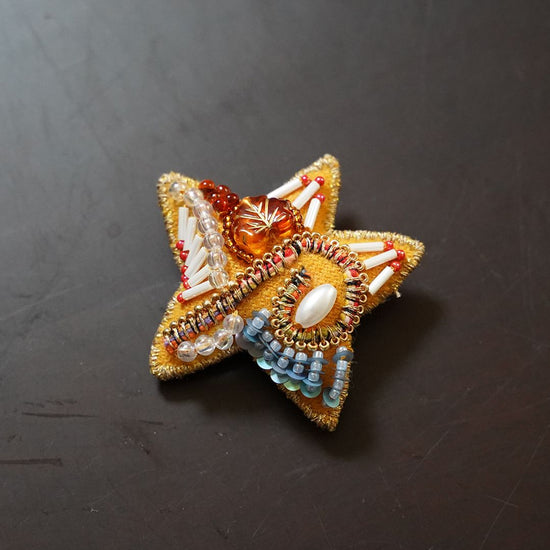 Also for Christmas ornaments Very lightweight star brooch with bead embroidery 4 yellow