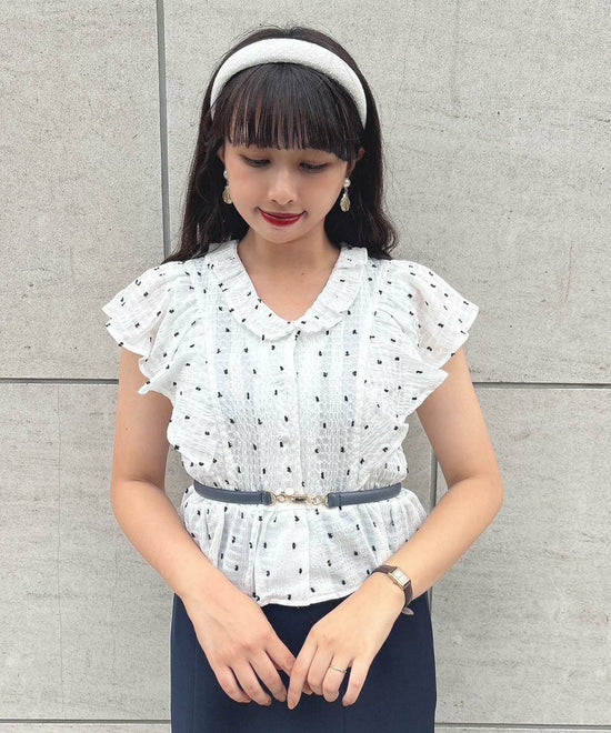 Snow Dot Ruffle Sleeve Blouse / an another angelus [50BF02f020].