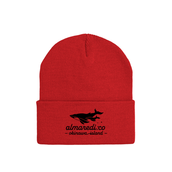 Cuff Knit Cap Red "Humpback whale parent-child bond" Type B