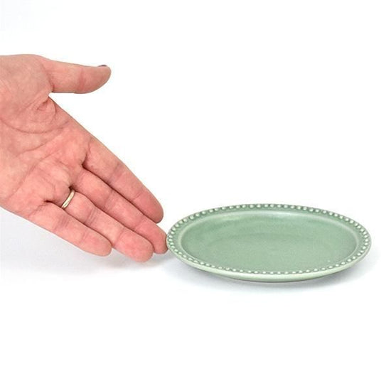 Green Rim Dot 12 Oval Greenish Western Tableware, shaped plate, made in Japan, Minoyaki, stylish.