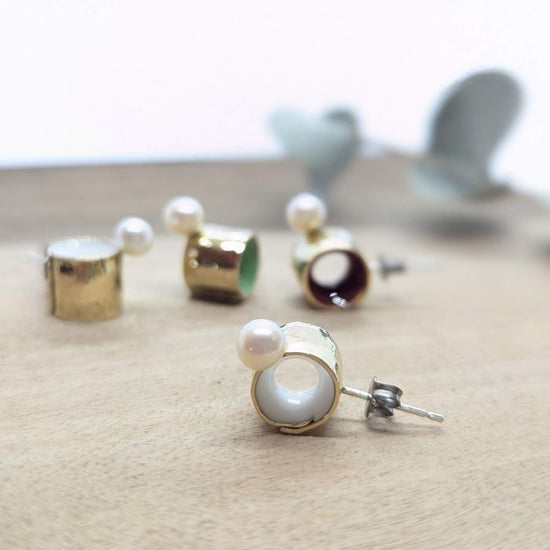 roll cake* whipped earrings, 1 pair - Pierced earrings with a cute, round shape (brass pierced earrings)