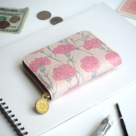 Round Zipper Compact Wallet (Carnation) Cowhide