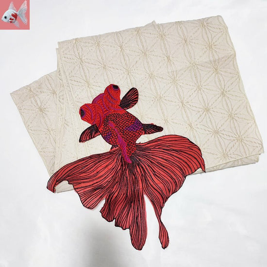 ◆Hyogo obi with goldfish (11) off-white