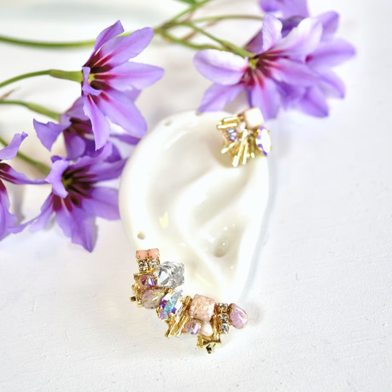 Stone Ear Cuff Pink Clip-on earrings / Pierced earrings (Binaural)