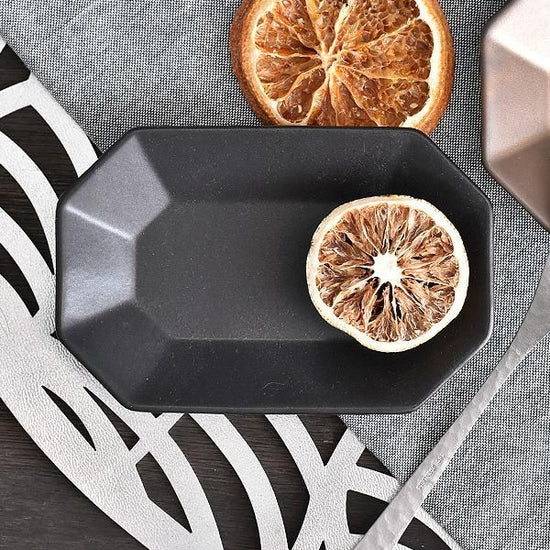 Depre Black Long Rectangular Octagonal Plate S Black Type Western Tableware Long Rectangular Plate Small Plate Made in Japan Minoyaki Cafe Style Fashionable Modern