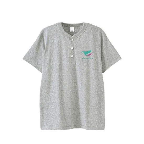 Open-ended henley neck T-shirt gray "Humpback whale parent-child bond"