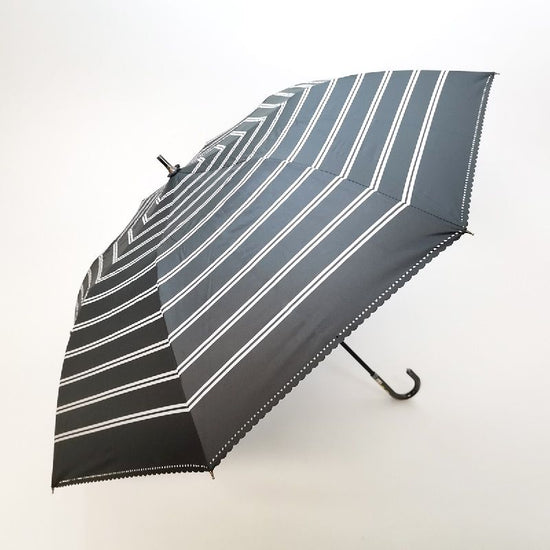 Short Wide Umbrella Heat-Shielding & Fully Shading Striped Border & Hem Heat-cut Sunshade Umbrella Black Lining Coated