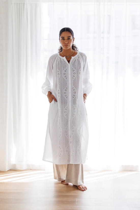 Chiffres Embroidered Open Tunic