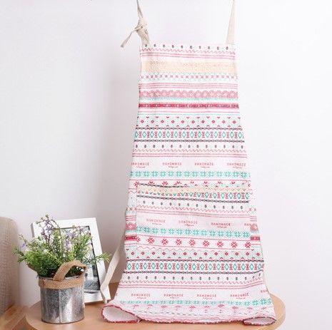 Cotton and linen mixed spinning [apron] stylish pattern pink