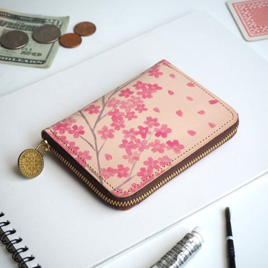 Round Zipper Compact Wallet (Sakura) Cowhide