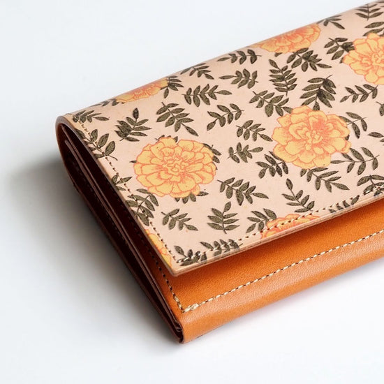 Flap Long Wallet in Vintage Marigold, All Leather Women