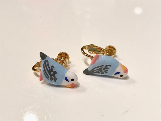 Budgies (Pastel Blue) Pierced earrings and Clip-on earrings in Resin