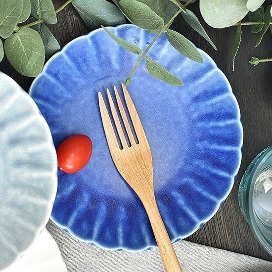Blue Matte Shinogi 15cm dish, Western tableware, small dish, made in Japan, Minoyaki, stylish.