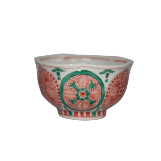 [Eisyou] Rinka (rounded flower) cup, red glaze, fine-painted in a circular pattern