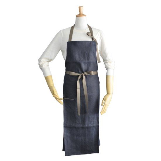 Linen Apron Charcoal Gray Olive