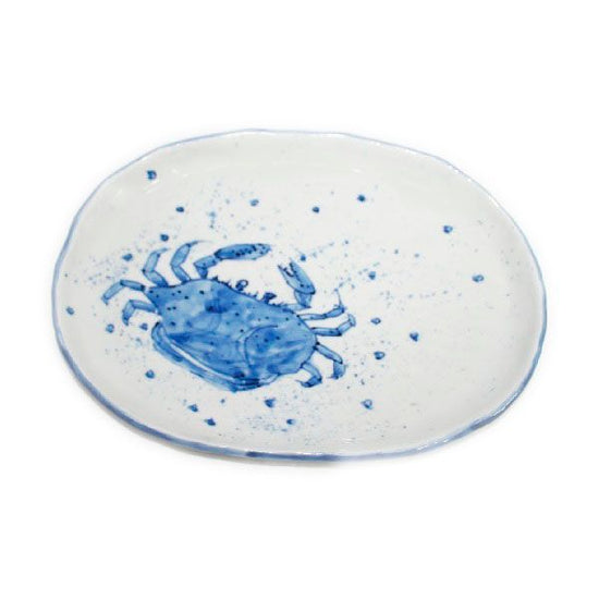 [Eisyou] Shakuichi oval dish with a design of crabs in underglaze blue