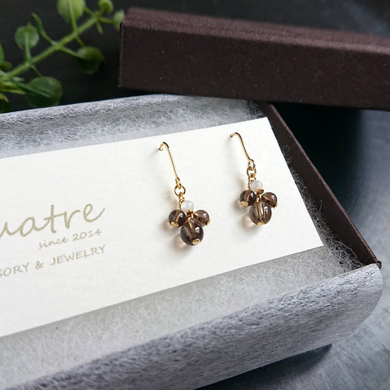 Smoky quartz Pierced earrings quatre