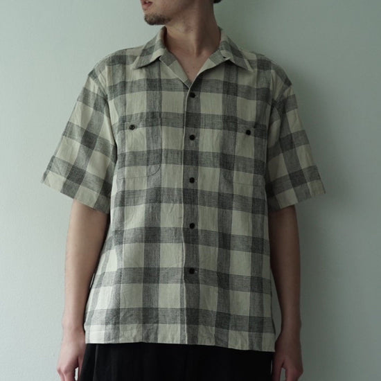 Linen/Cotton Amunzen Check Bowling Shirts(KINARI)