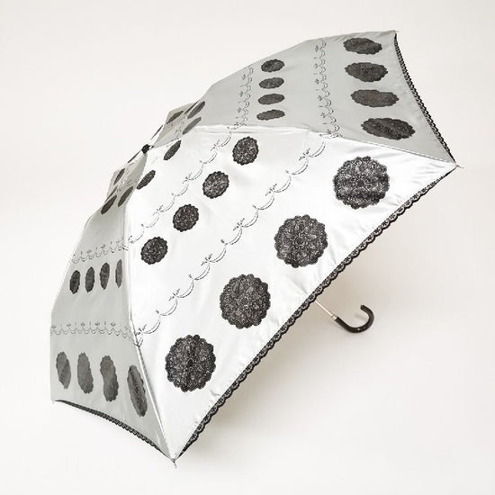 Satin Lace Motif Pattern Print Folding Umbrella for Rain or Shine