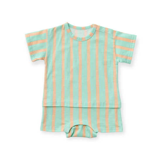 T-shirt onesie shorts striped lime green and pale orange