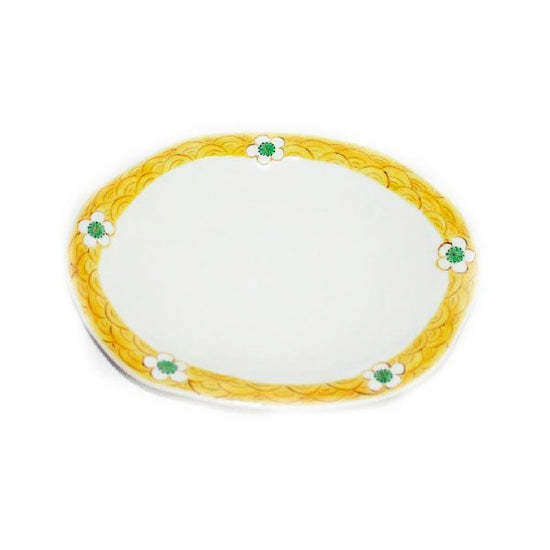 [Eisyou] 8" Oval Dish with White Flower Design
