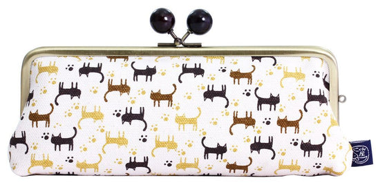 Cat Komon Horizontal Long Gamaguchi Pouch (3 kinds)