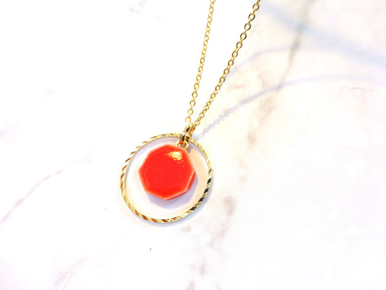 ceramic and gold ring necklace (red)