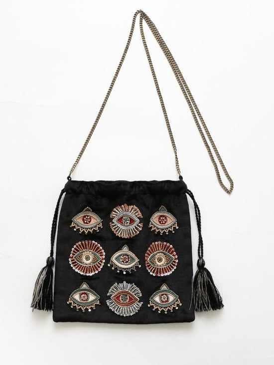 Drawstring bag with embroidered ebleye beads (2 colors) M42-2052