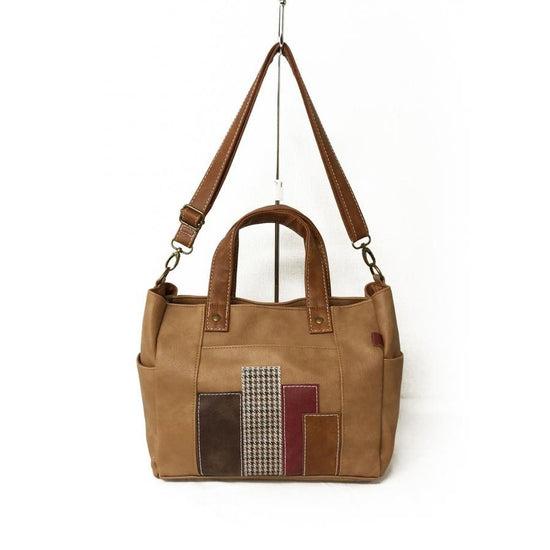 Synthetic Leather Patchwork 2-Way Tote