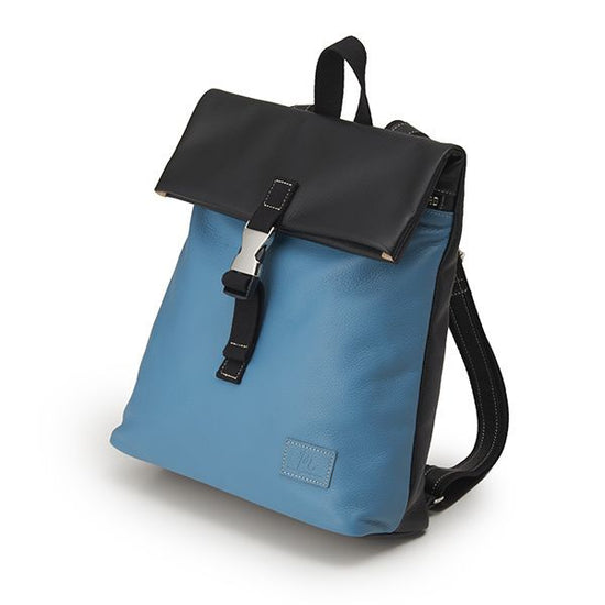 Foldover backpack (small) leather turquoise blue