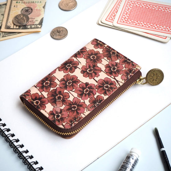 L-shaped Zipper Fragment Case (Chocolate Cosmos) Pass Card Mini Wallet