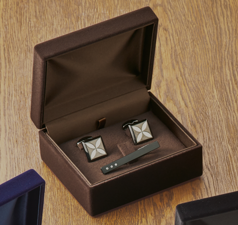 Tie Pin/Cufflink Set Box, Flocking Fabric RS Series, 10 pieces, RS-156-S