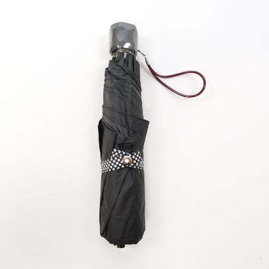 Heat-Shielding & Fully Light-Shielding Solid Color with Dot Name 3-Tiered Folding Umbrella for Sun and Rain Black Coated Back