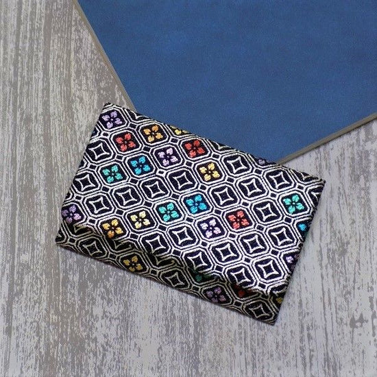 Kyoto business card case, made of silver lamé denim, rainbow color