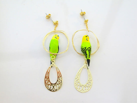 Budgies (Green) Pierced earrings with Drop earrings and Clip-on earrings