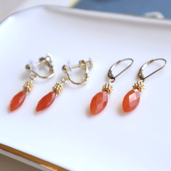 Carnelian marquise cut French hook pierce/earring