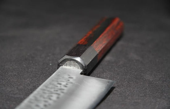 Towa Hachikaku (Hammered Specification) Santoku Kitchen Knife 18cm Red