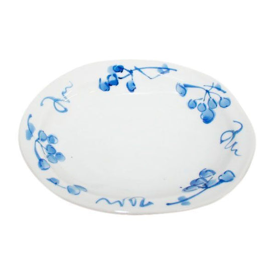 [Eisyou] Six-sided Oval Dish, Blue and White Design of Back to the Mountain