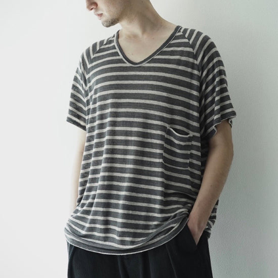 Linen Jersey Stripe Prisoner Shirts(CHARCOAL GRAY)