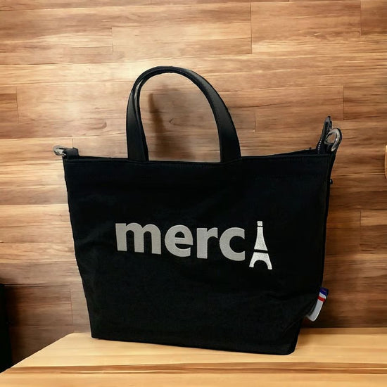 2way Handbag with Merci Logo Embroidery Black