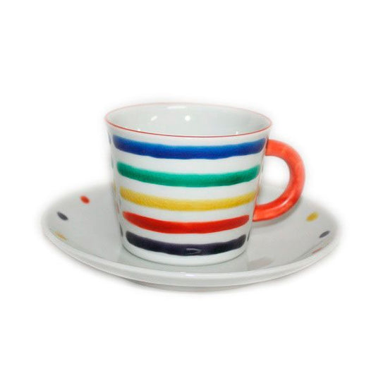 [Eisyou] Cup and saucer, five-color horizontal stripe pattern