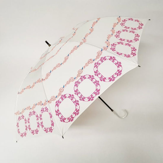 Short Wide Umbrella Gold Flower Border Rain or Shine