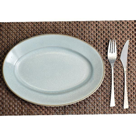 Soda 12" oval blue Western tableware, oval plate, shaped plate, made in Japan, Minoyaki, stylish.