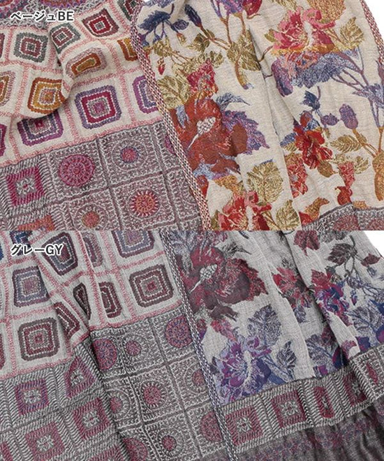 Cotton blend floral jacquard shawl (2 colors) 50x180cm B24W008