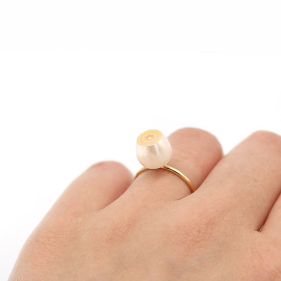 [One-of-a-kind] K18yg freshwater pearl annual ring white ring / 5e-8