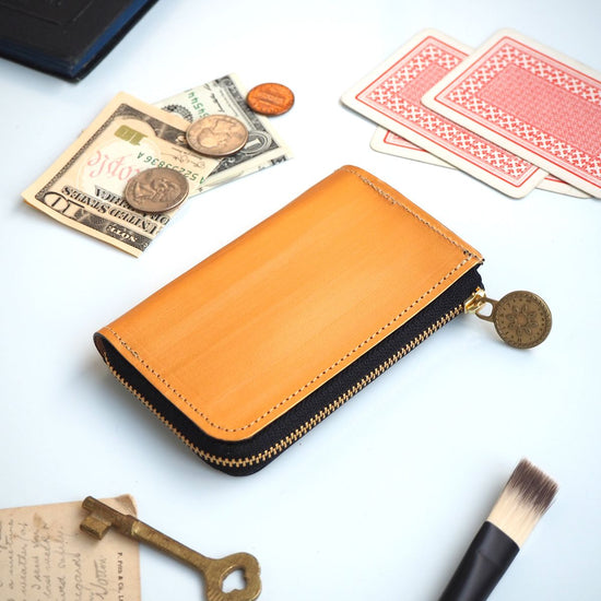 L-Shape Zipper Fragment Case (Painted Gold) Pass Card Mini Wallet