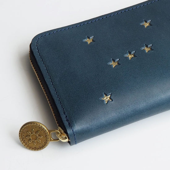 Round Zipper Compact Wallet in Cowhide Leather (ORION Night Blue)