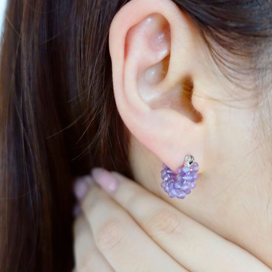 산호 자수정 피어싱 귀걸이