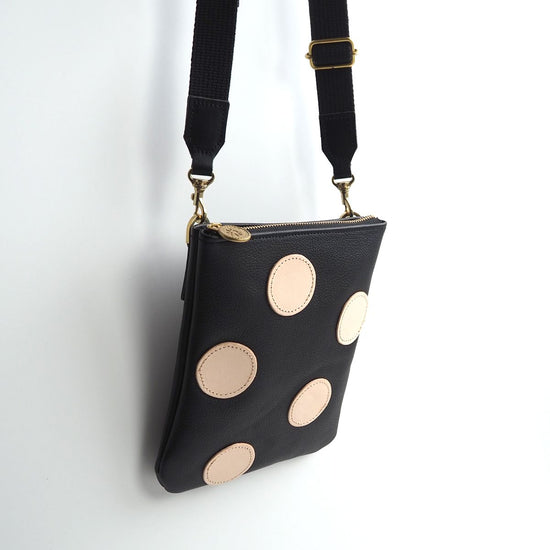 Zipper Mini Pochette (Polka Dot Patchwork / Black) Genuine Leather Phone Shoulder Bag