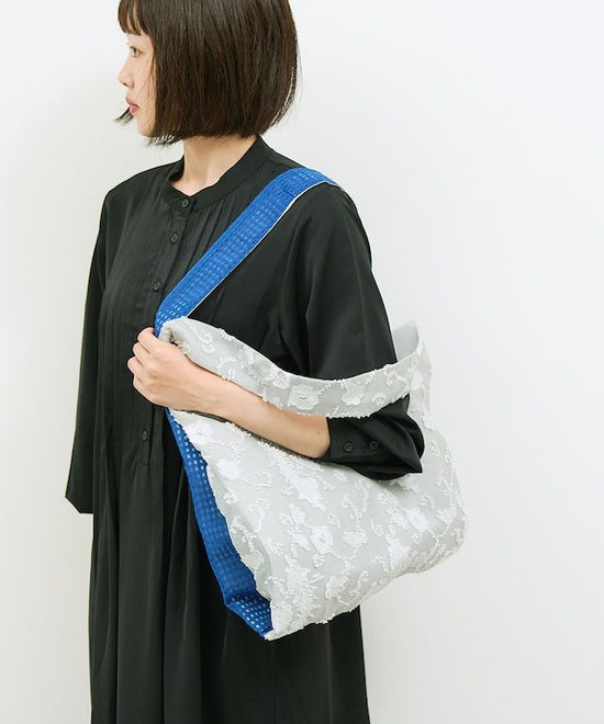 TWINS bag / ice gray paisley × blue check / M